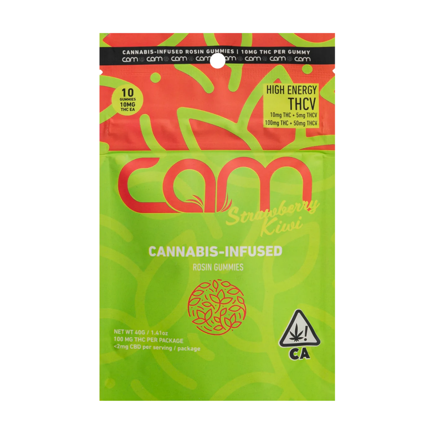 Strawberry Kiwi CAM cannabis-infused rosin gummies pouch