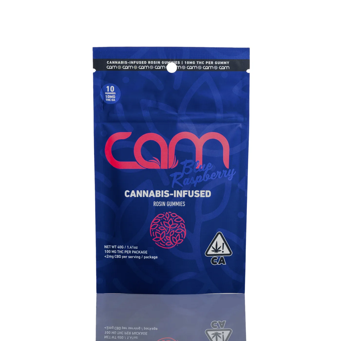 Blue Raspberry CAM cannabis-infused rosin gummies pouch