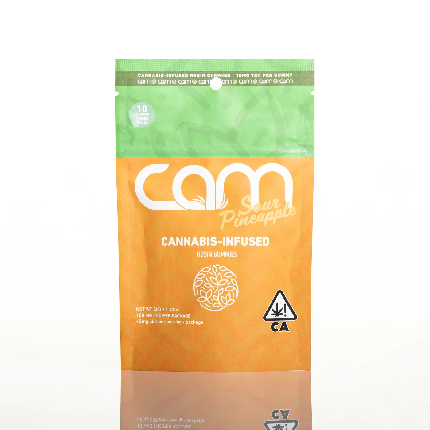 Sour Pineapple CAM cannabis-infused rosin gummies pouch