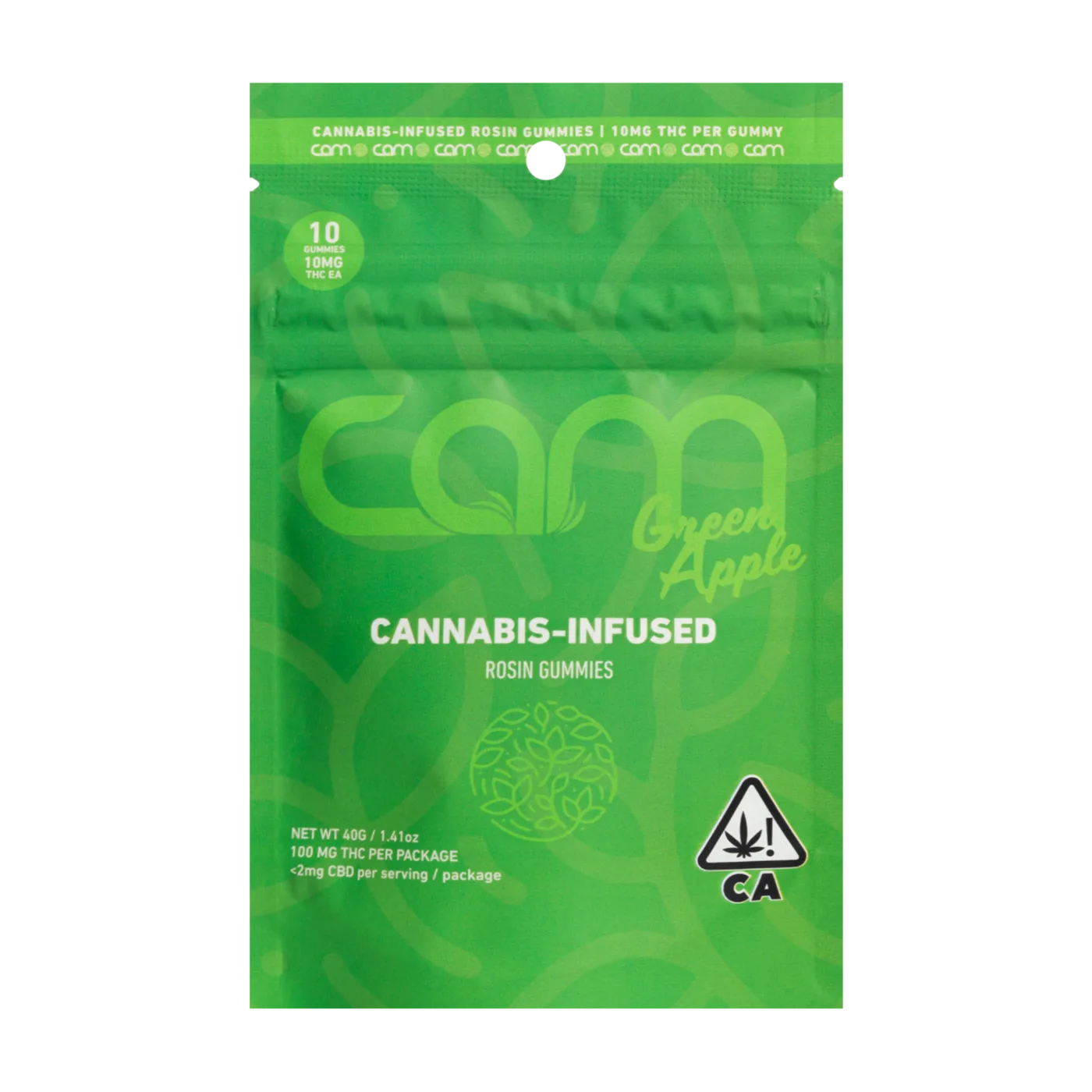 Green Apple CAM cannabis-infused rosin gummies pouch