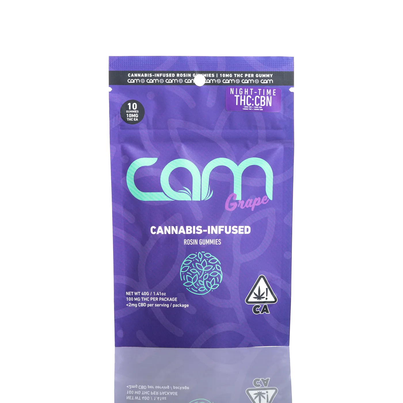 Grape CAM cannabis-infused rosin gummies pouch