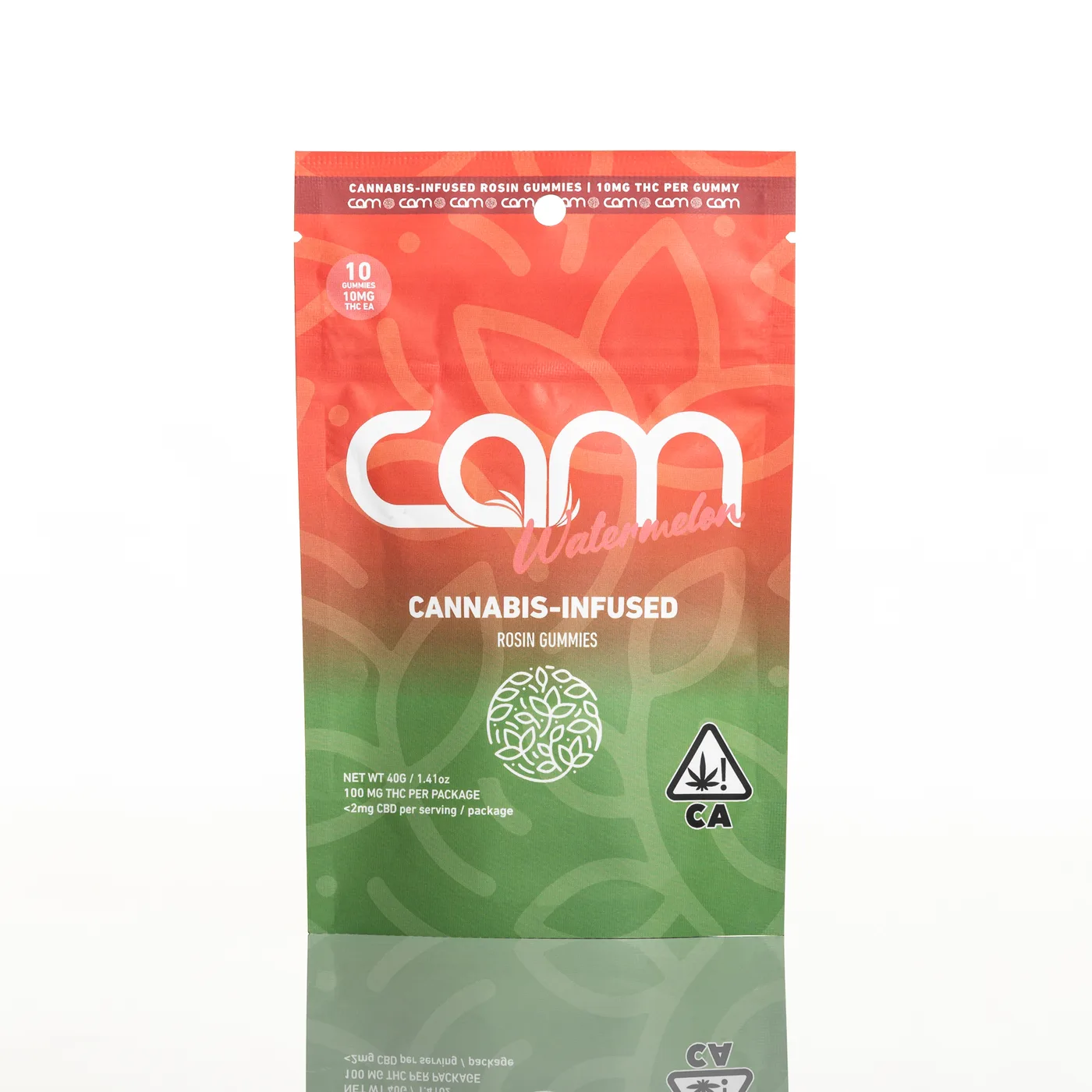 Watermelon CAM cannabis-infused rosin gummies pouch